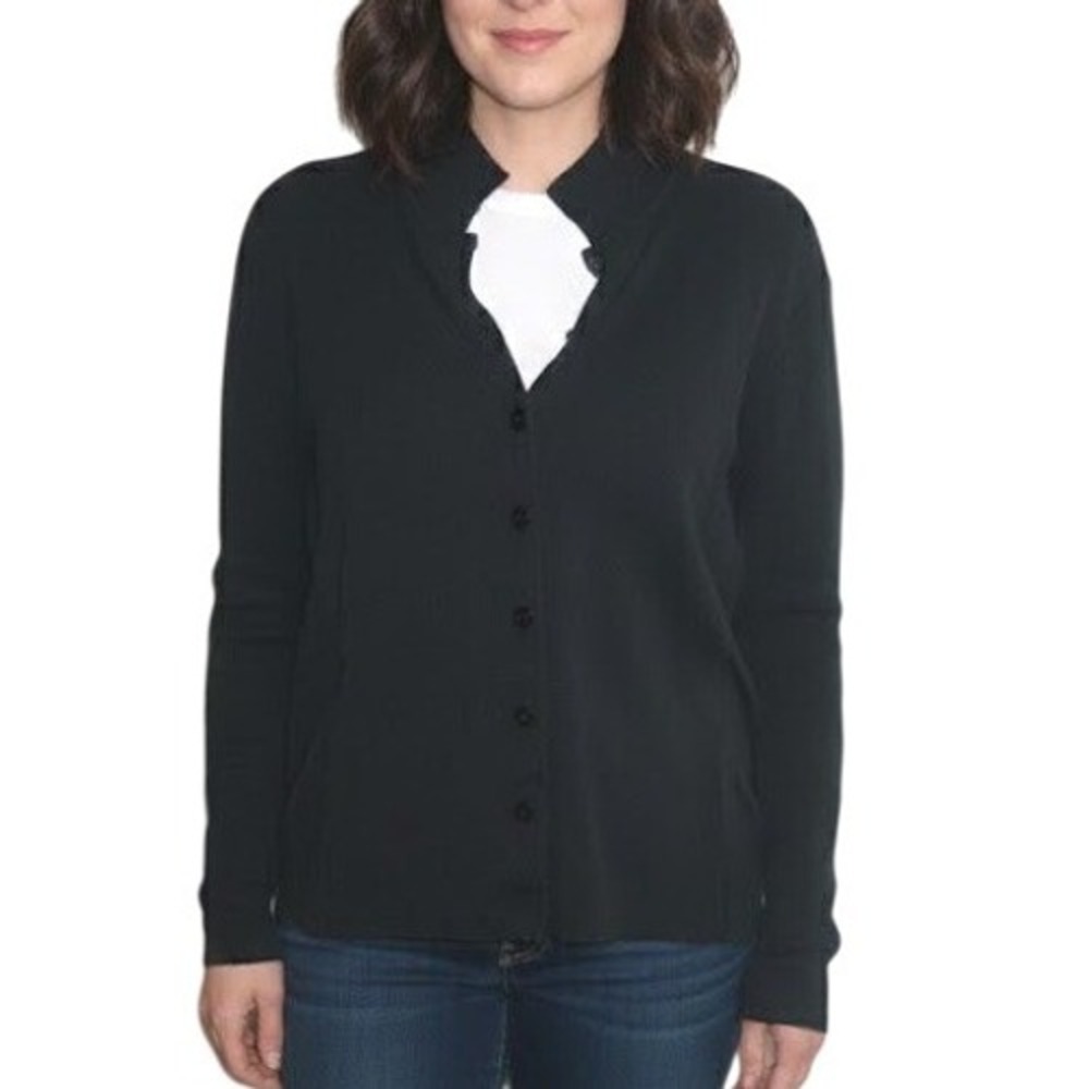Carlisle Womens XL Black Silk Blend Ribbed Mock Neck Cardigan Sweater